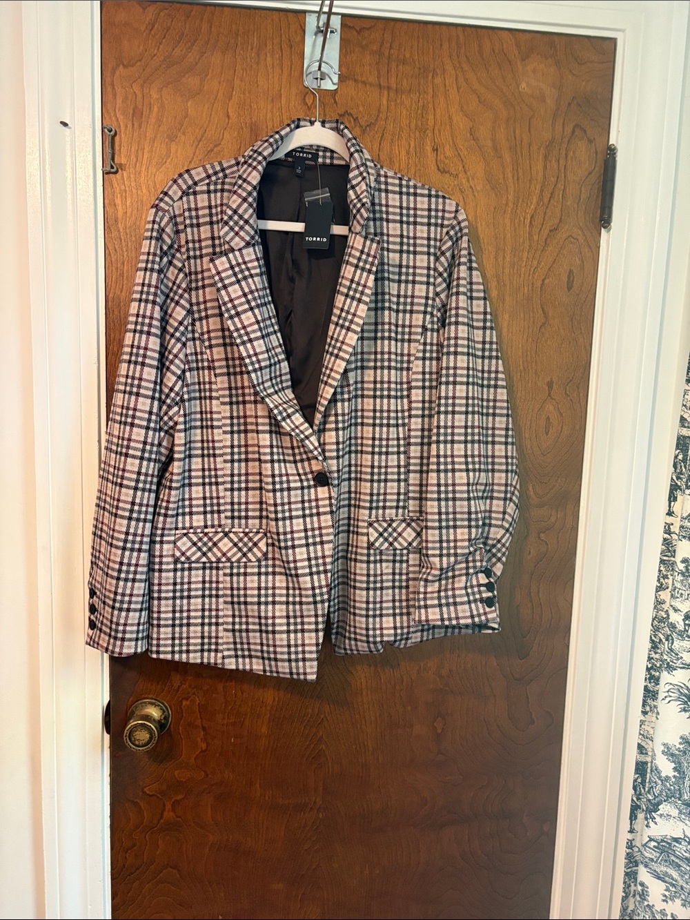 Torrid Plaid Blazer in Beige, Black and Pink